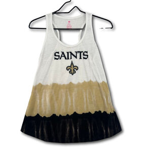 Team Apparel New Orleans Saints Tank Top White Black Gold Tie Dye Woman’s Small